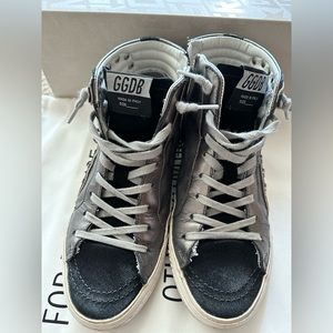 Golden goose silver metallic slide sneakers